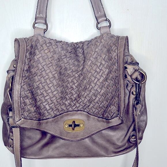 Cuir Rose Gray Leather Crossbody Boho Hobo Purse - Picture 1 of 11